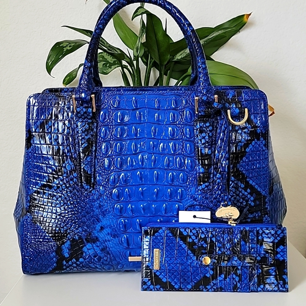 NWT Brahmin Small Finley Satchel Blue Viper Ombre Melbourne Leather bundle